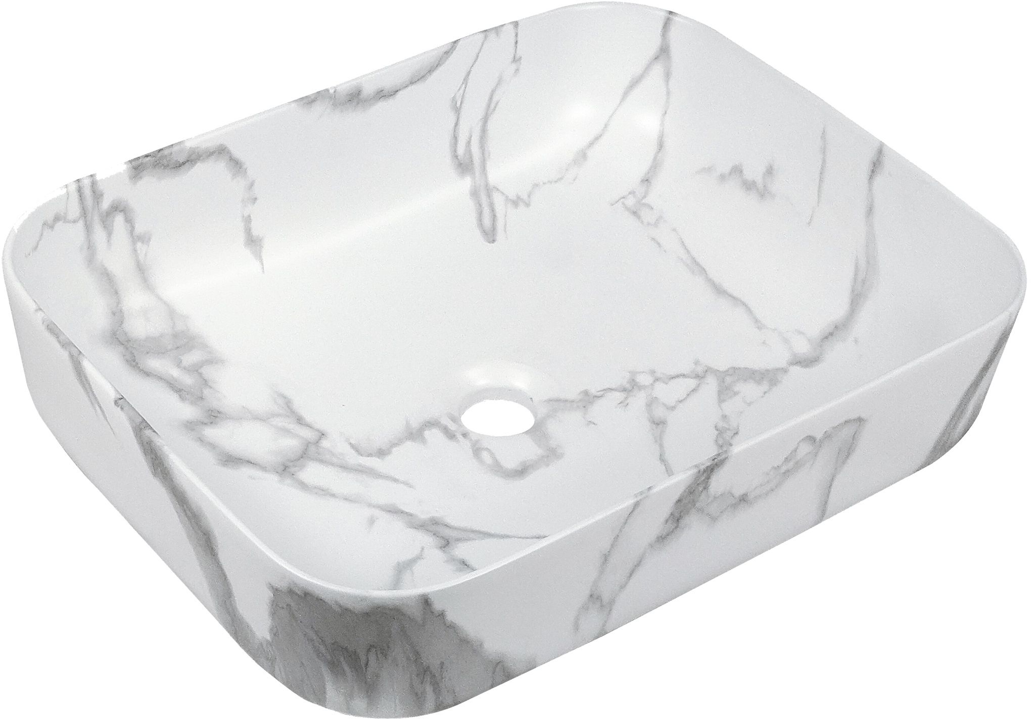 Invena Florina Waschbecken 51x40 cm rechteckig Aufsatzwaschbecken weiß-grauer Stein matte CE-40-706