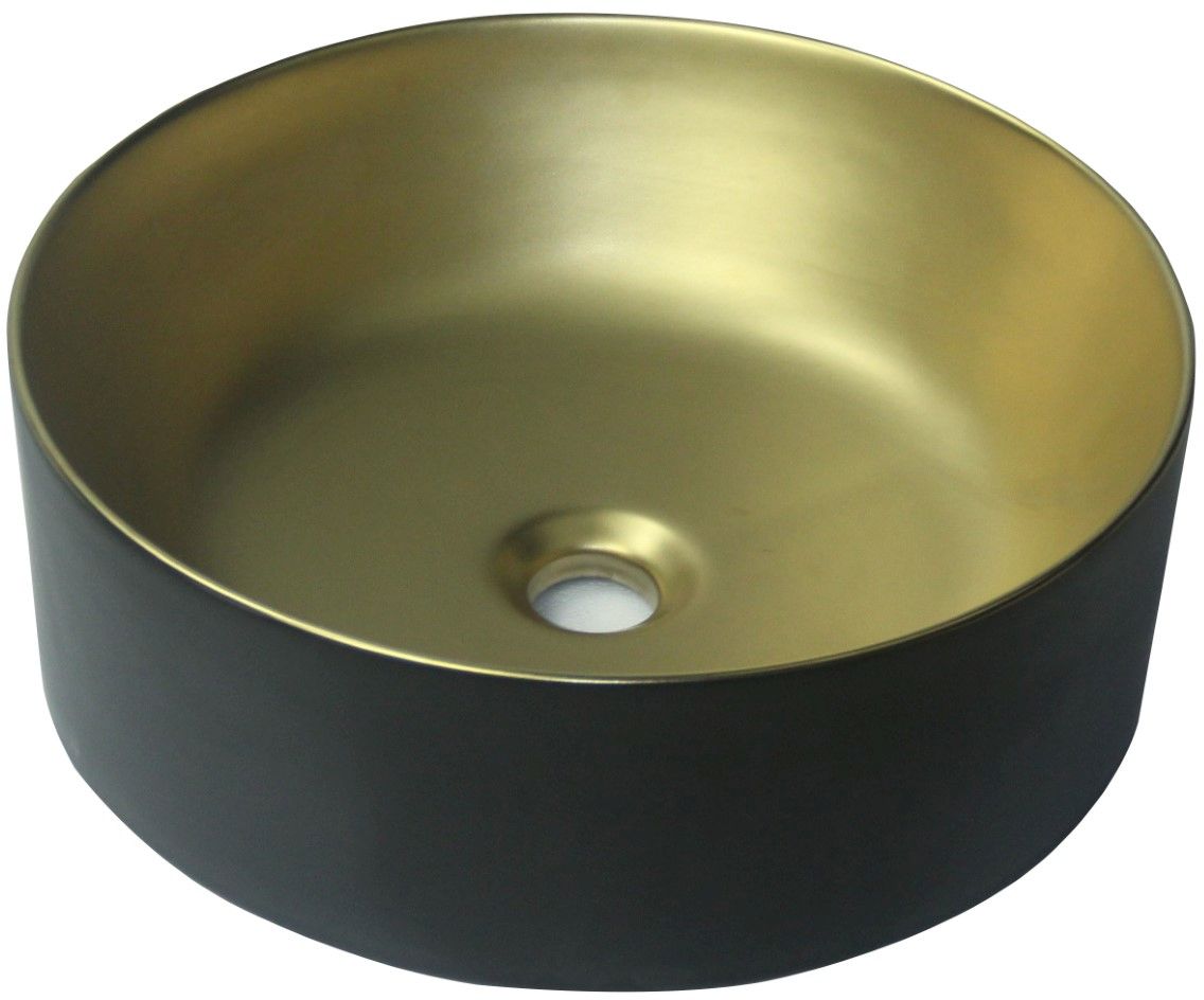 Invena Kos Waschbecken 42x42 cm rund Aufsatzwaschbecken schwarz-gold matte CE-38-017