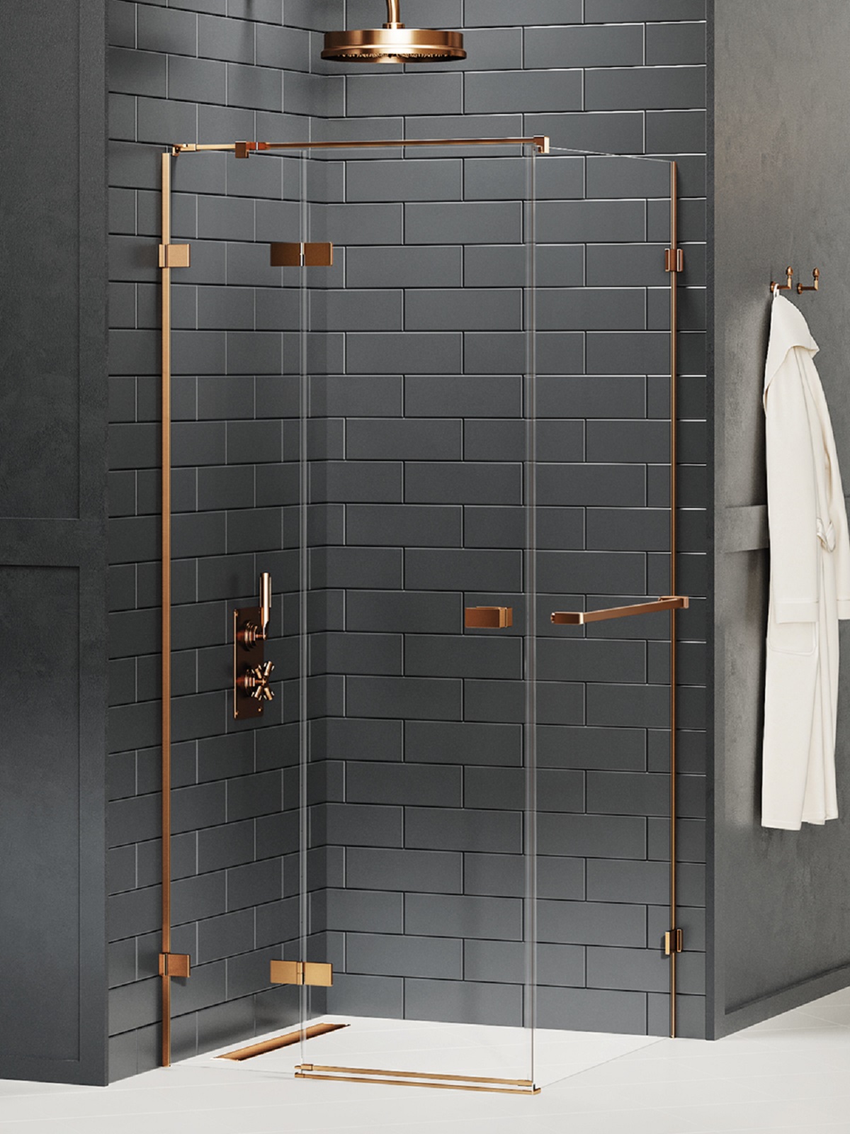 New Trendy Avexa Copper Brushed Duschkabine 90x80 cm rechteckig kupfer gebürstet/durchsichtiges Glas EXK-3607