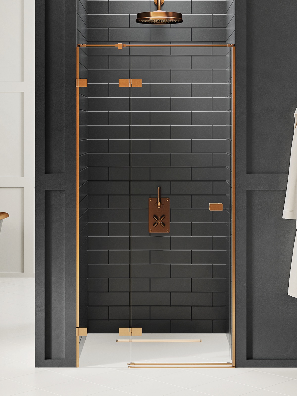 New Trendy Avexa Copper Brushed Duschtüren 140 cm aufklappbar kupfer gebürstet/durchsichtiges Glas EXK-3543