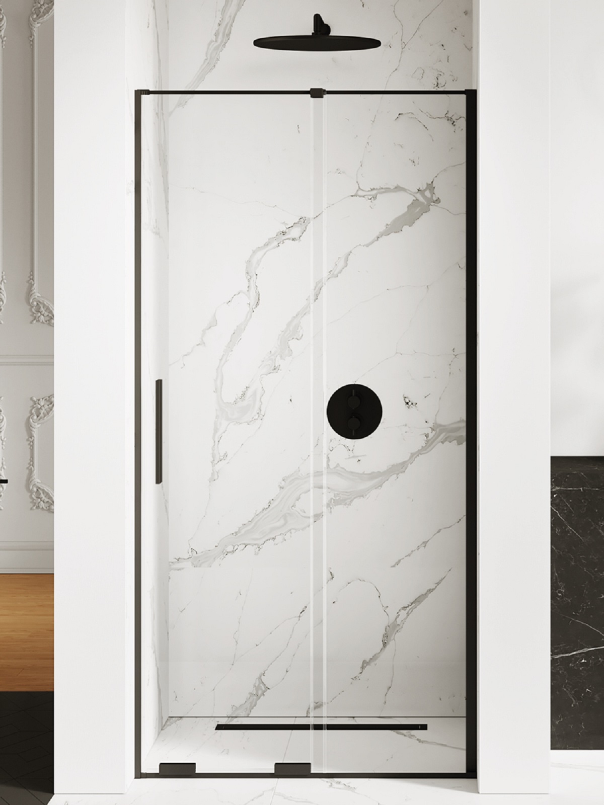 New Trendy Smart Black Duschtüren 160 cm Schiebe- schwarz Matte/durchsichtiges Glas EXK-4115