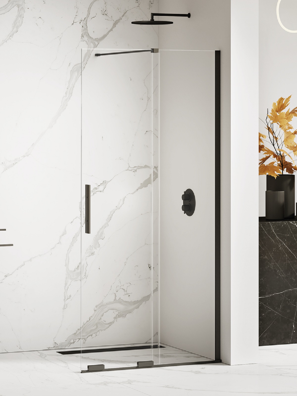 New Trendy Smart Black begehbare duschwand 150 cm schwarz Matte/durchsichtiges Glas EXK-4196