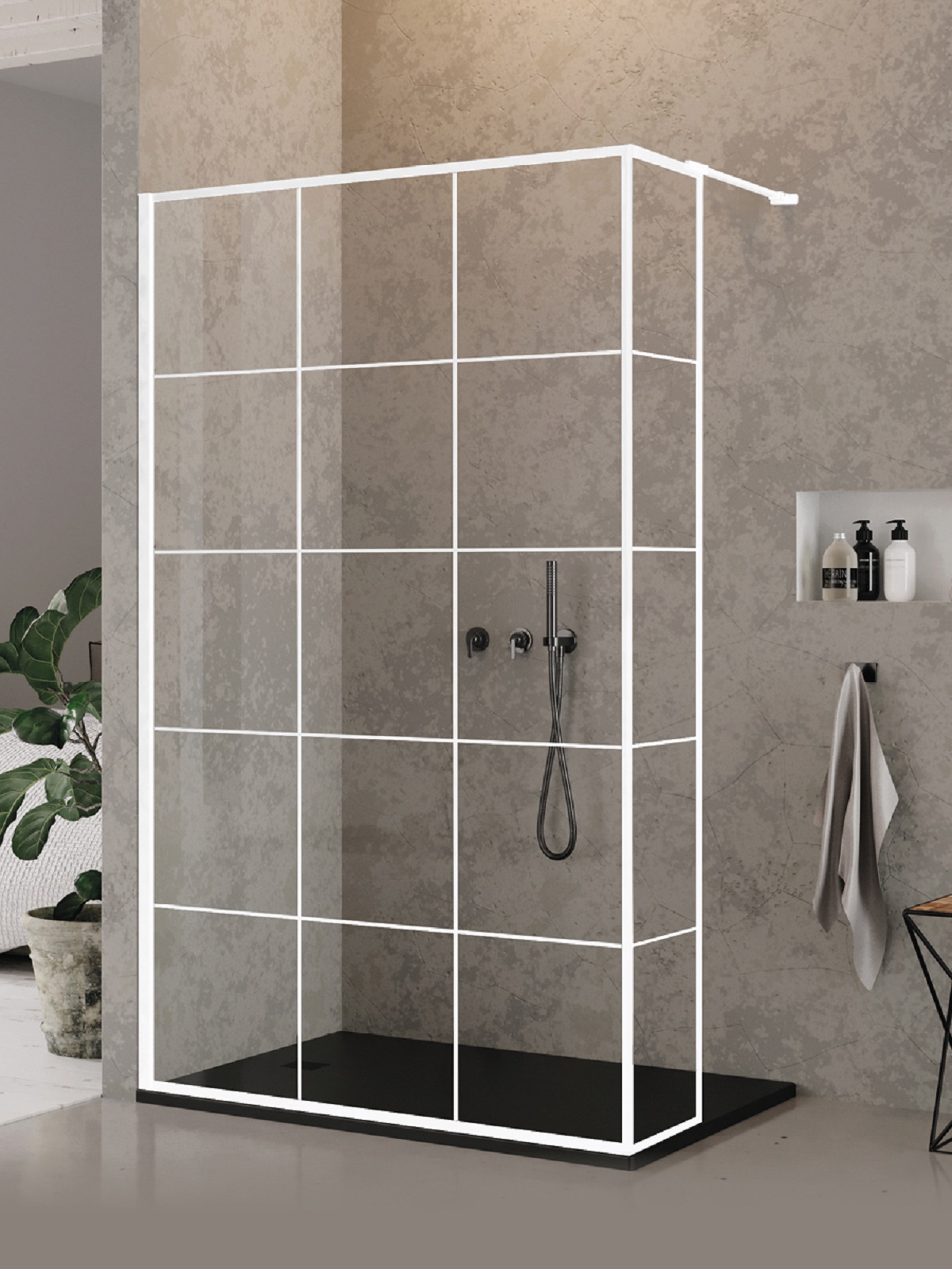 New Trendy New Modus White Walk-In Duschwand 100 cm weiß Matte/Glas mit Muster EXK-2241