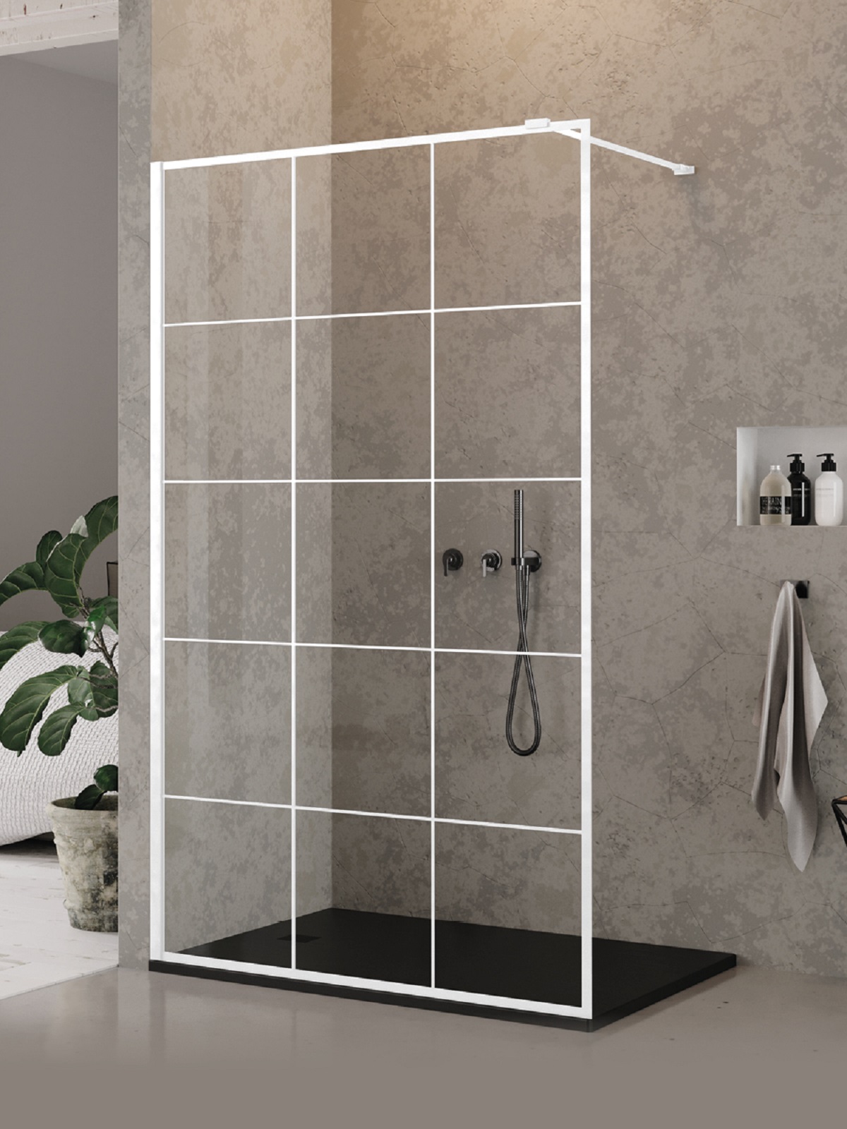 New Trendy New Modus White Walk-In Duschwand 80 cm weiß Matte/Glas mit Muster EXK-2212