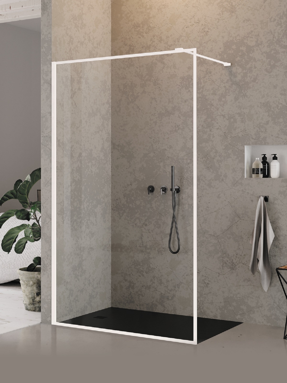 New Trendy New Modus White Walk-In Duschwand 90 cm weiß Matte/durchsichtiges Glas EXK-2223