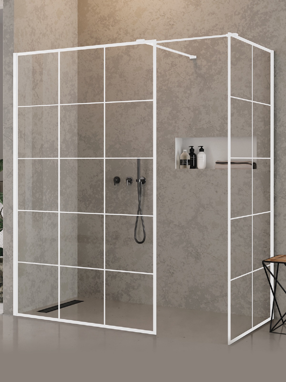New Trendy New Modus White Walk-In Dusche 150x100 cm rechteckig weiß Matte/Glas mit Muster EXK-2311