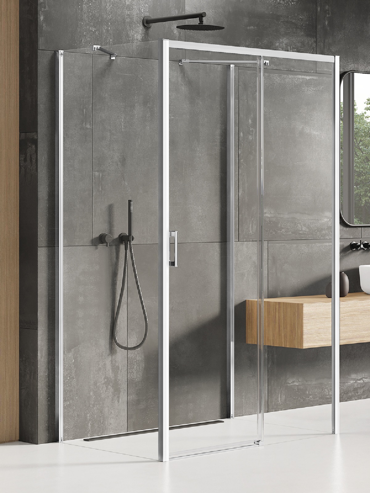 New Trendy Prime Duschkabine 140x80 cm rechteckig chrom Glanz/durchsichtiges Glas K-0857