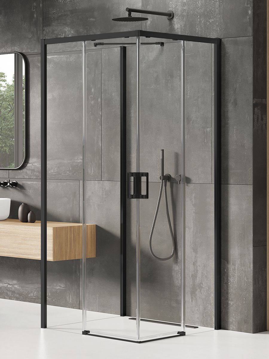 New Trendy Prime Black Duschkabine 100x90 cm rechteckig schwarz Matte/durchsichtiges Glas K-1533