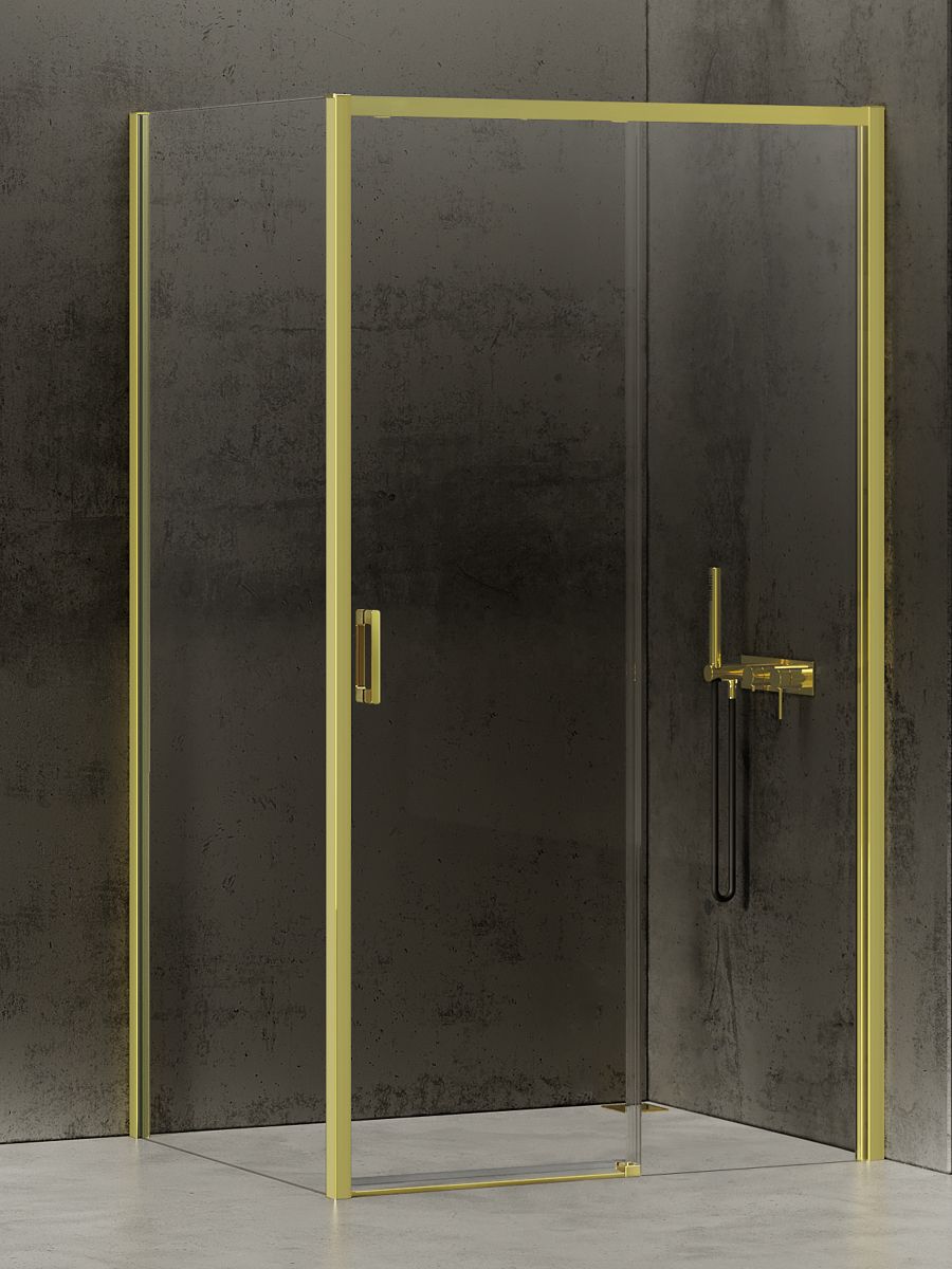 New Trendy Prime Light Gold Duschkabine 100x80 cm rechteckig gold Glanz/durchsichtiges Glas D-0421A/D-0223B