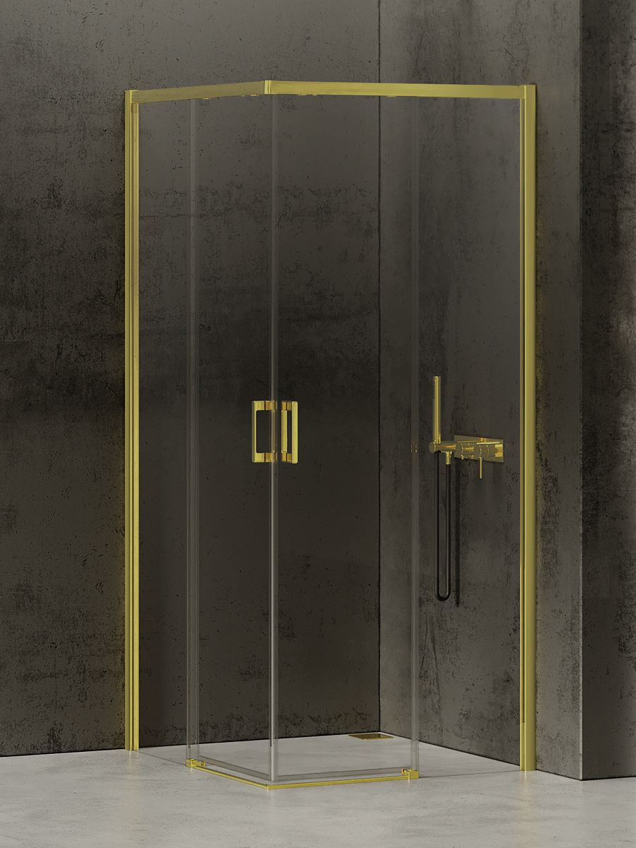 New Trendy Prime Light Gold Duschkabine 100x70 cm rechteckig gold Glanz/durchsichtiges Glas D-0420A/D-0415A