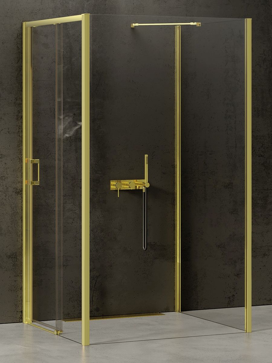 New Trendy Prime Light Gold Duschkabine 100x90 cm rechteckig gold Glanz/durchsichtiges Glas K-1506