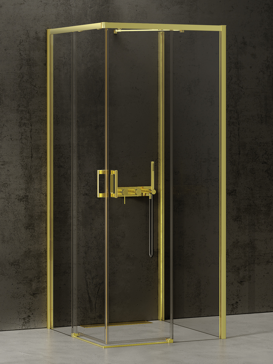 New Trendy Prime Light Gold Duschkabine 100x90 cm rechteckig gold Glanz/durchsichtiges Glas K-1194