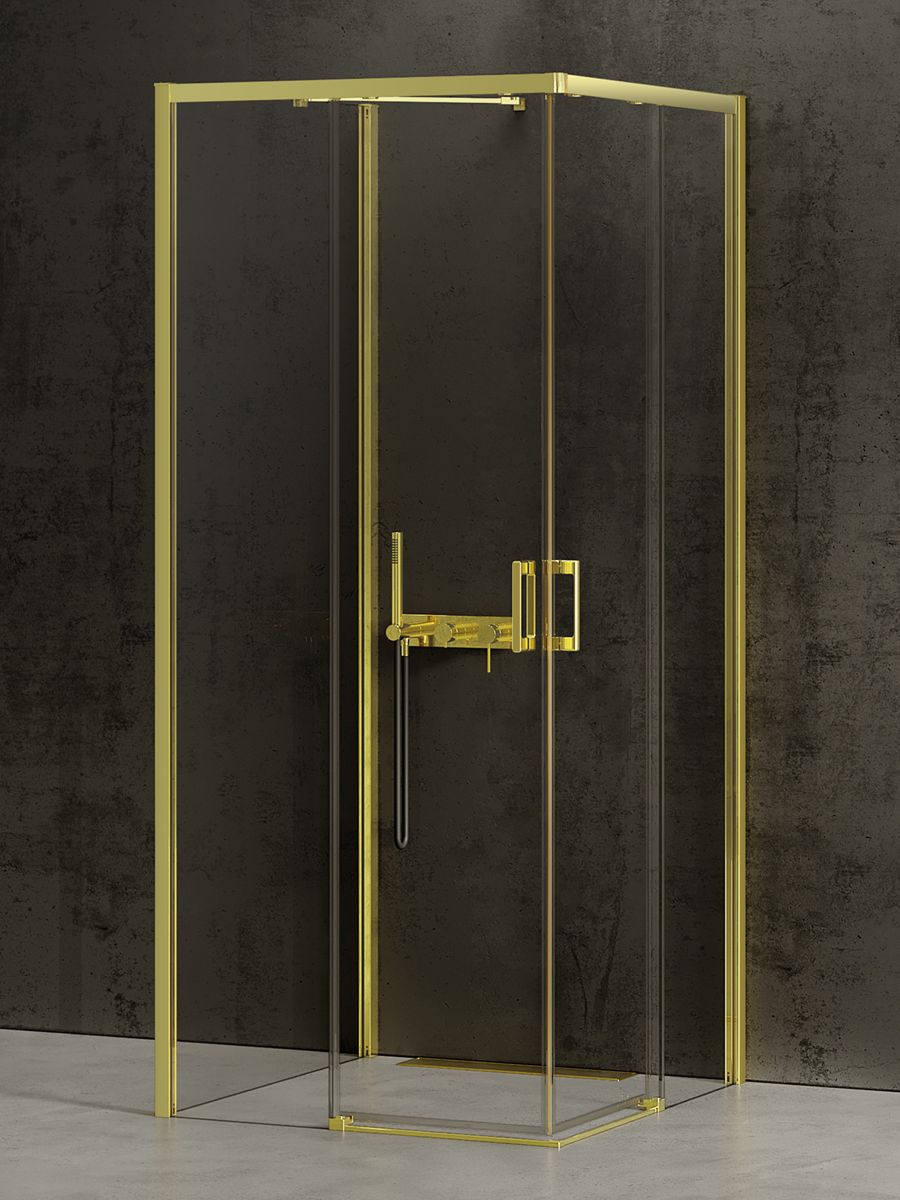 New Trendy Prime Light Gold Duschkabine 90x80 cm rechteckig gold Glanz/durchsichtiges Glas K-1544
