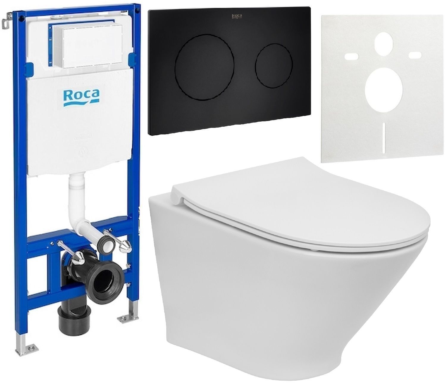 Set WC-Becken mit Absenkautomatik-Sitz Roca Gap Round A34H0N3000, Unterputzrahmen Roca Duplo One A890070020, A890189206, A890063000