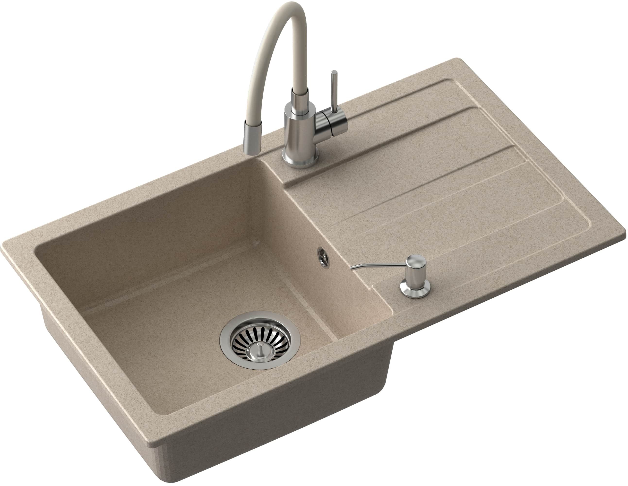 Quadron Ready Max waschbecken mit wasserhahn und spender beige/stahl TQ7744RMBEZ