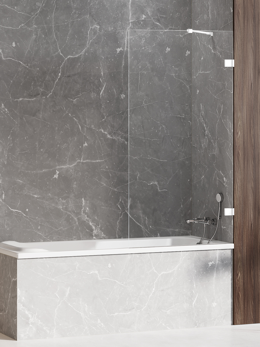 New Trendy Avexa White Badewannenabtrennung 80 cm einteilig weiß Matte/durchsichtiges Glas EXK-2963-WP