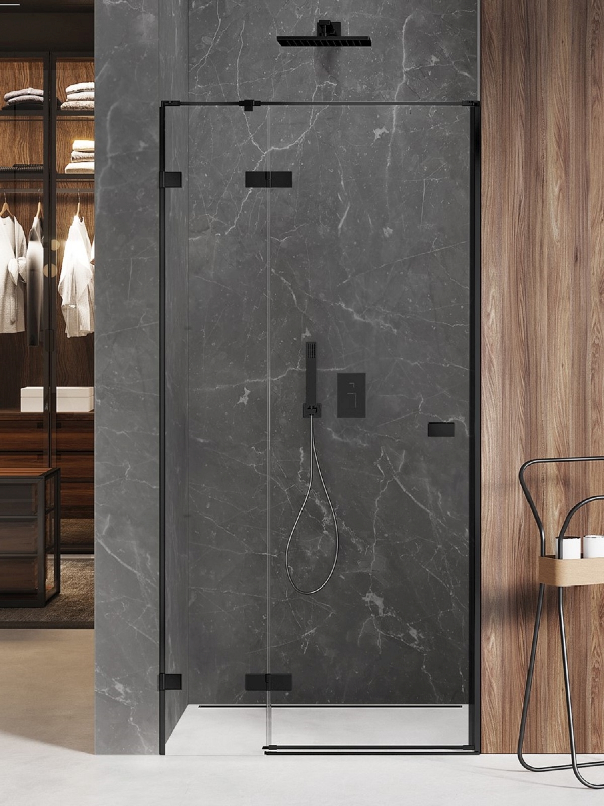New Trendy Avexa Black Duschtüren 110 cm aufklappbar schwarz Matte/durchsichtiges Glas EXK-1552