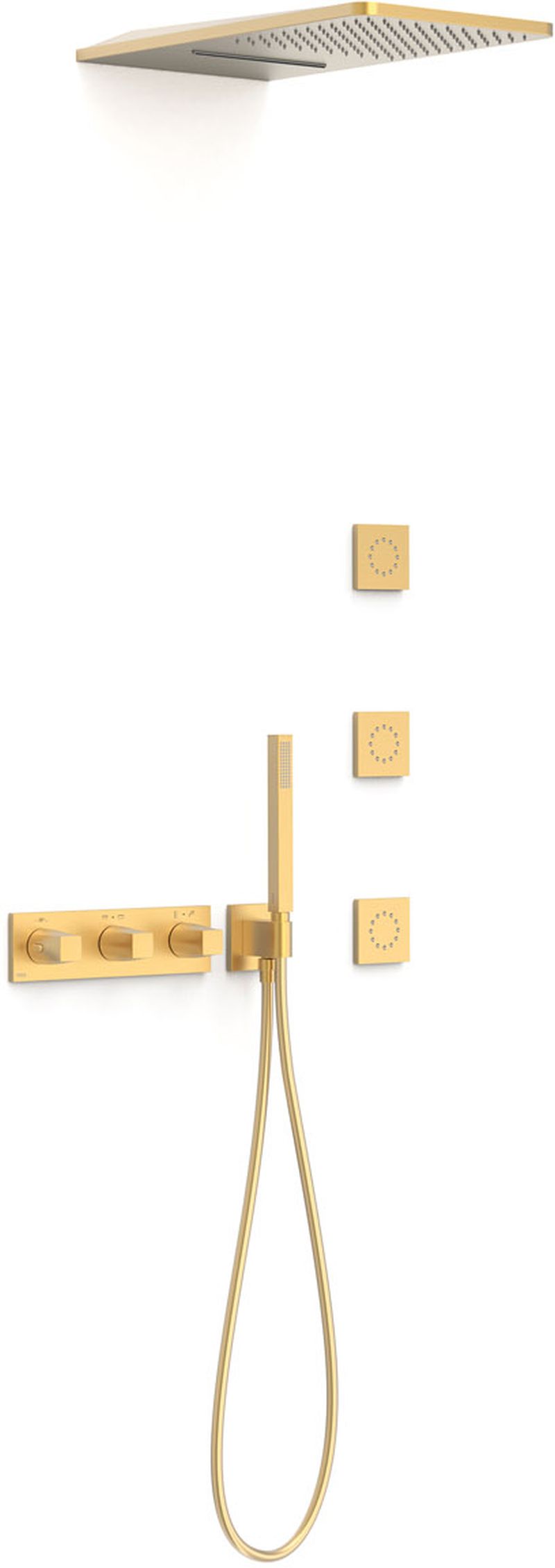 Tres B-System Duschset Unterputz mit Thermostat mit Kopfbrause gold 30725405OM