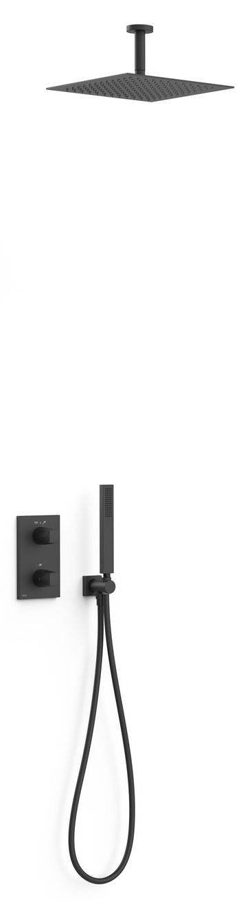 Tres Therm-Box duschset Unterputz mit Thermostat mit Regenbrause schwarz 21125003NM