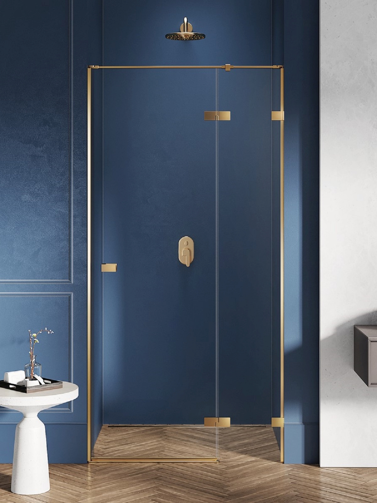New Trendy Avexa Gold Brushed Duschtüren 140 cm aufklappbar gold gebürstet/durchsichtiges Glas EXK-1727