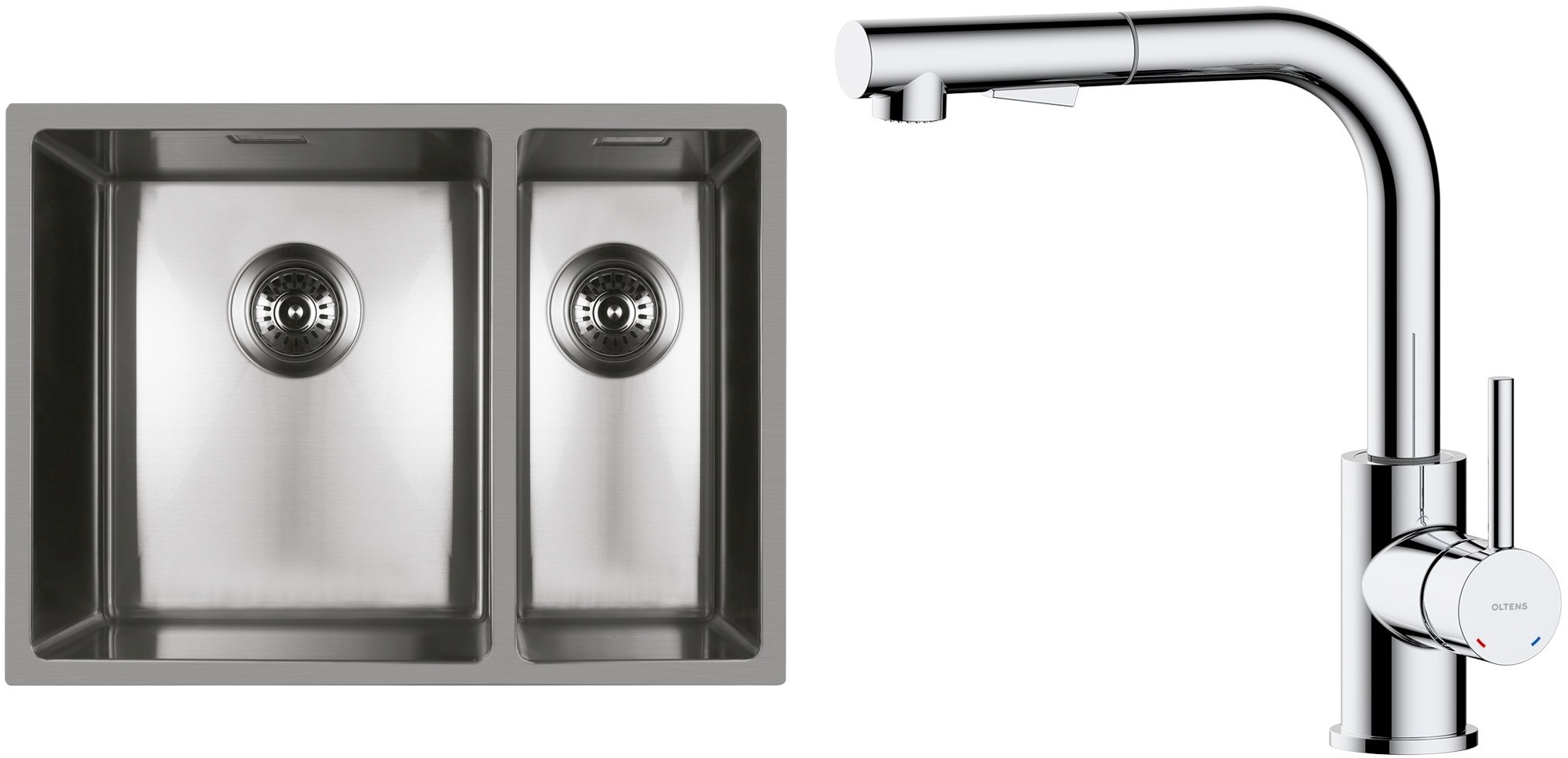 Set Edelstahlspüle Oltens Stalvask 71200100, Küchenarmatur Oltens Myvat 35205100