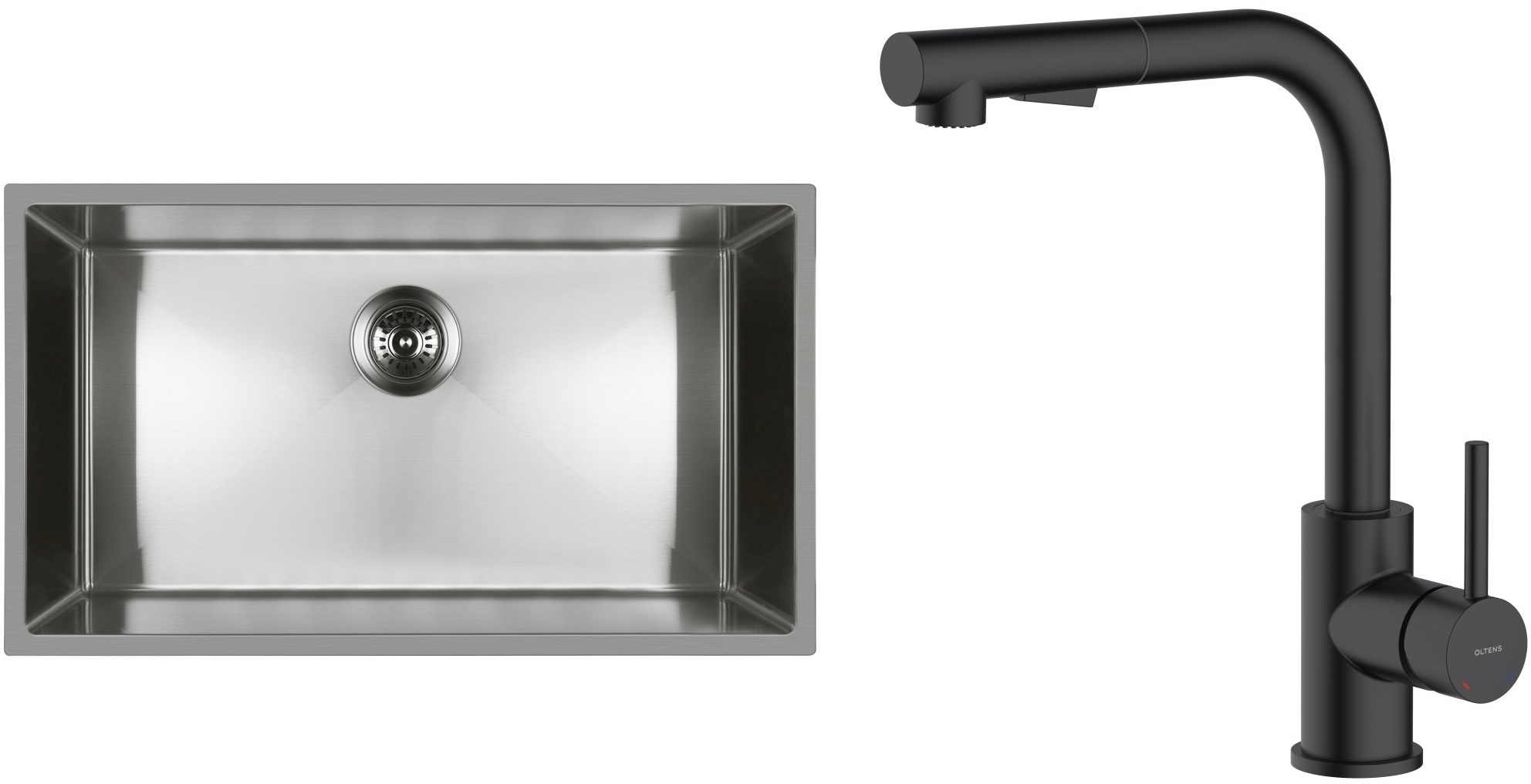 Set Edelstahlspüle Oltens Stalvask 71102100, Küchenarmatur Oltens Myvat 35205300