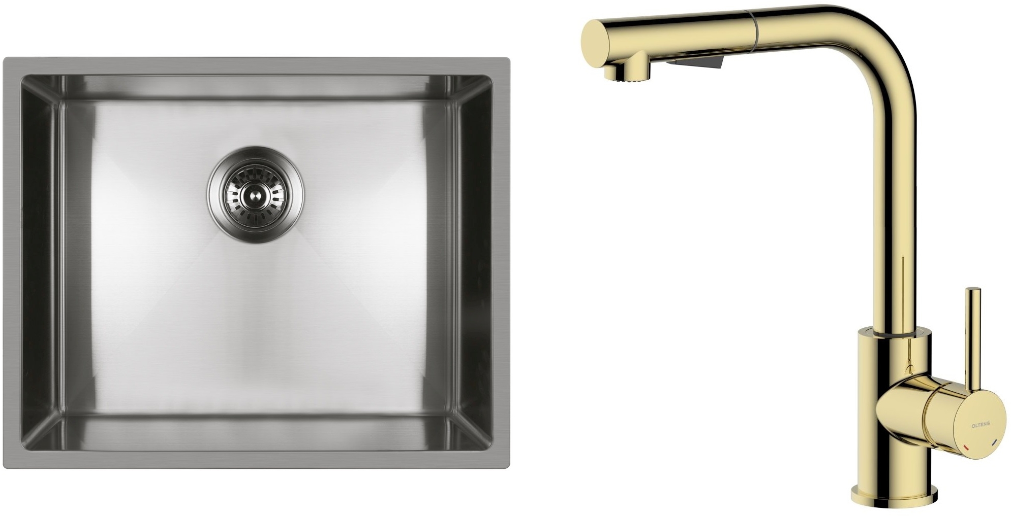Set Edelstahlspüle Oltens Stalvask 71101100, Küchenarmatur Oltens Myvat 35205800