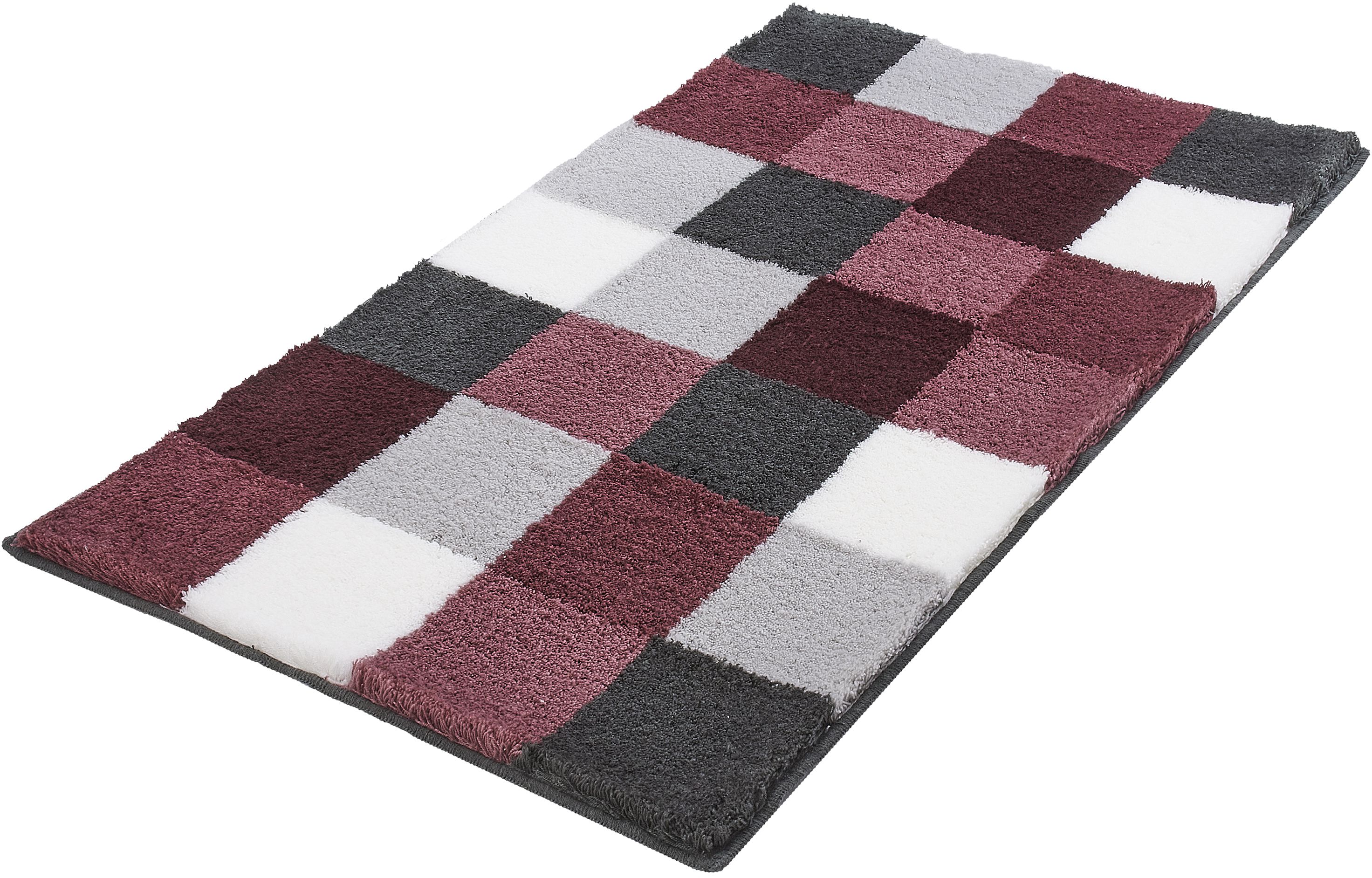 Kleine Wolke Caro Badteppich 150x85 cm rechteckig weiß-grau-schwarz-farbmischung-bordeauxrot 5426407453