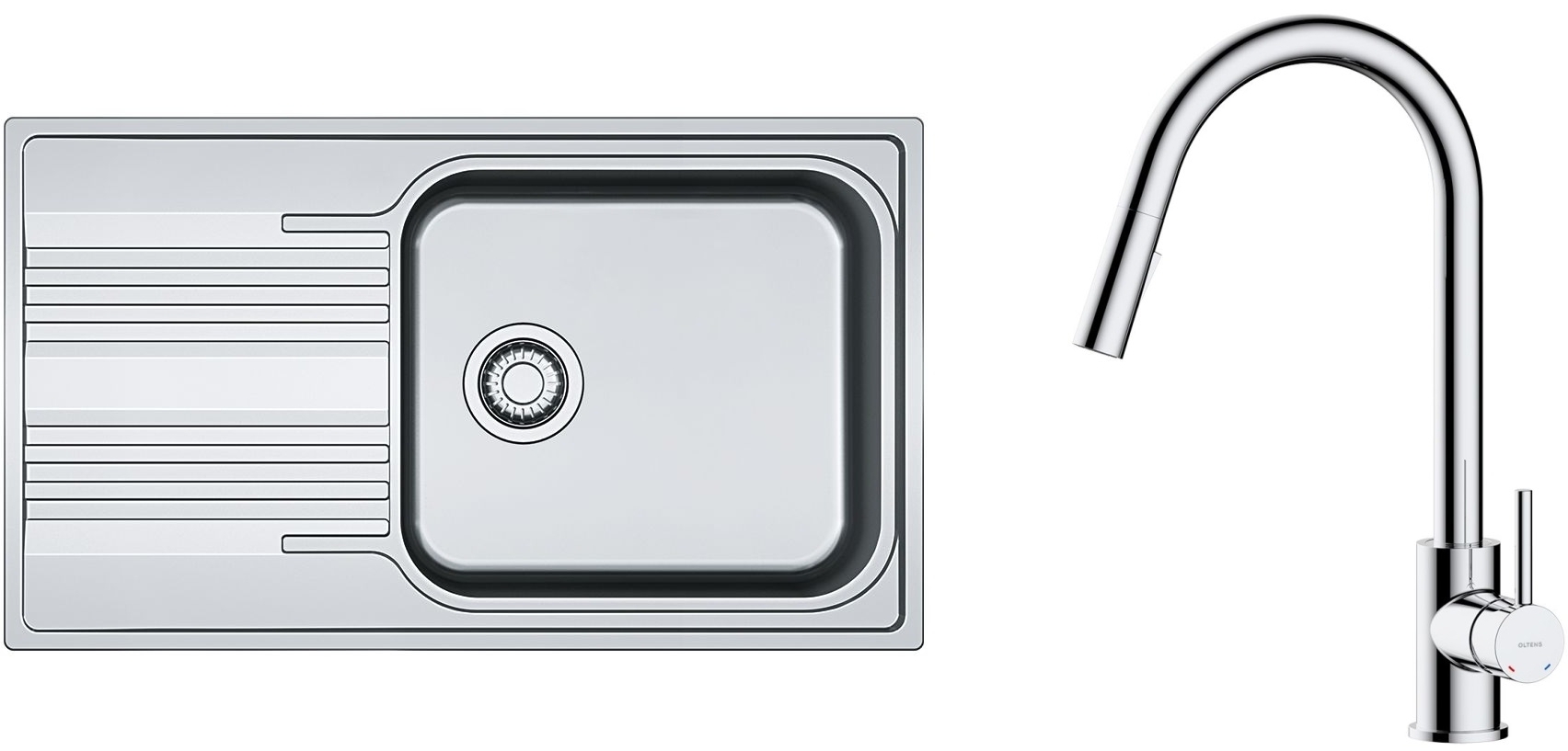 Set Edelstahlspüle Franke Smart 101.0368.324, Küchenarmatur Oltens Litla 35204100