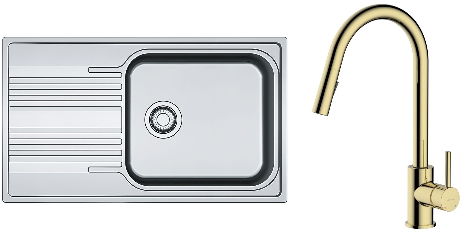 Set Küchenarmatur Oltens Litla 35204800, Edelstahlspüle Franke Smart 101.0368.324