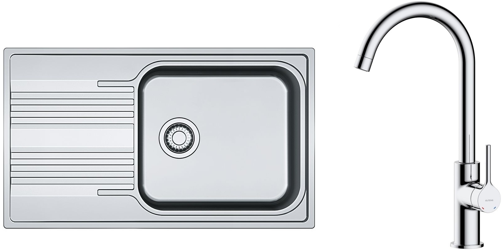 Set Edelstahlspüle Franke Smart 101.0368.324, Küchenarmatur Oltens Skafta 35206100