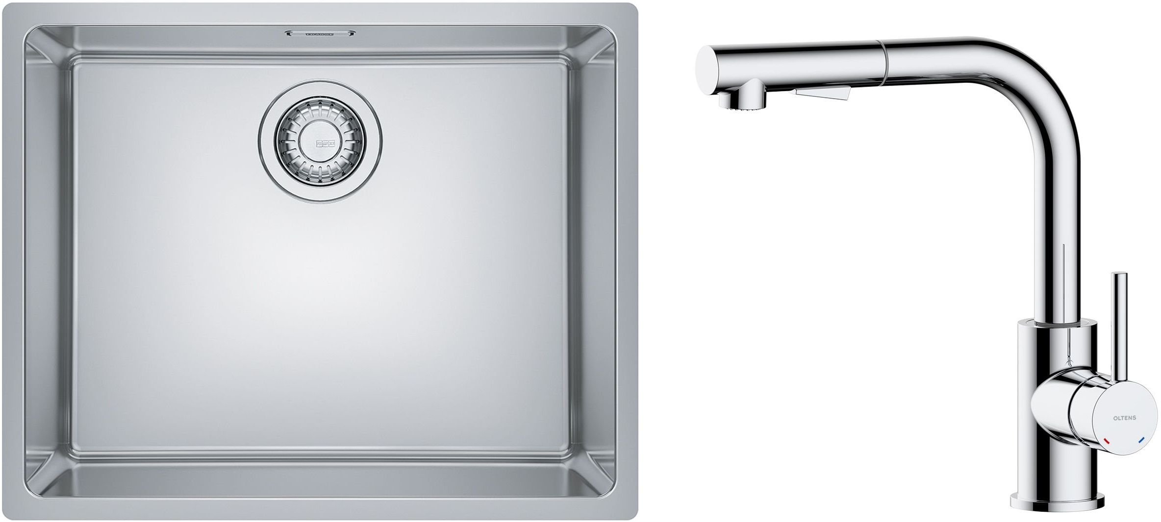 Set Edelstahlspüle Franke Maris 122.0543.996, Küchenarmatur Oltens Myvat 35205100