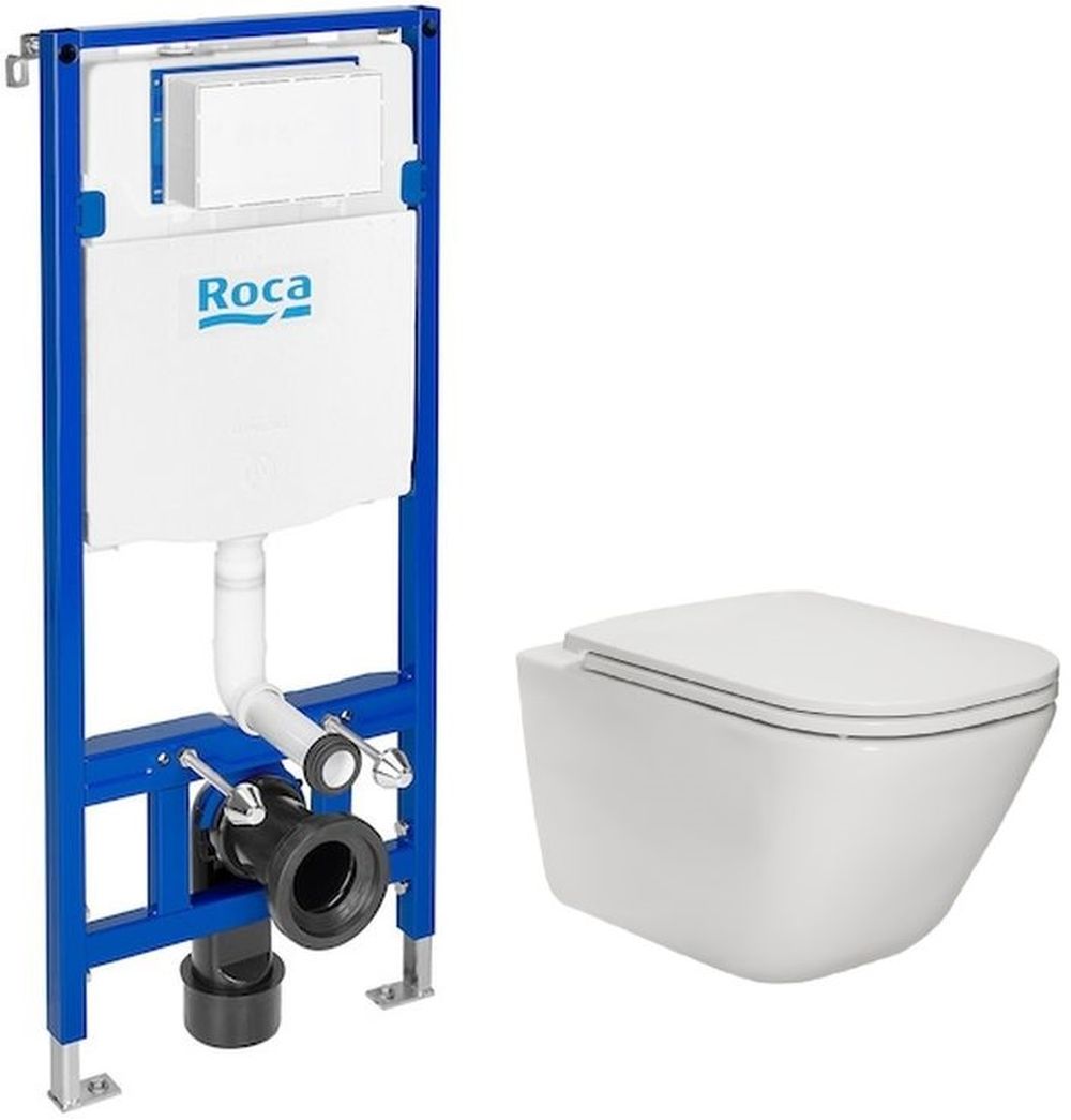 Set WC-Becken mit Absenkautomatik-Sitz Roca Gap A34H470000, Unterputzrahmen Roca Duplo One A890070020