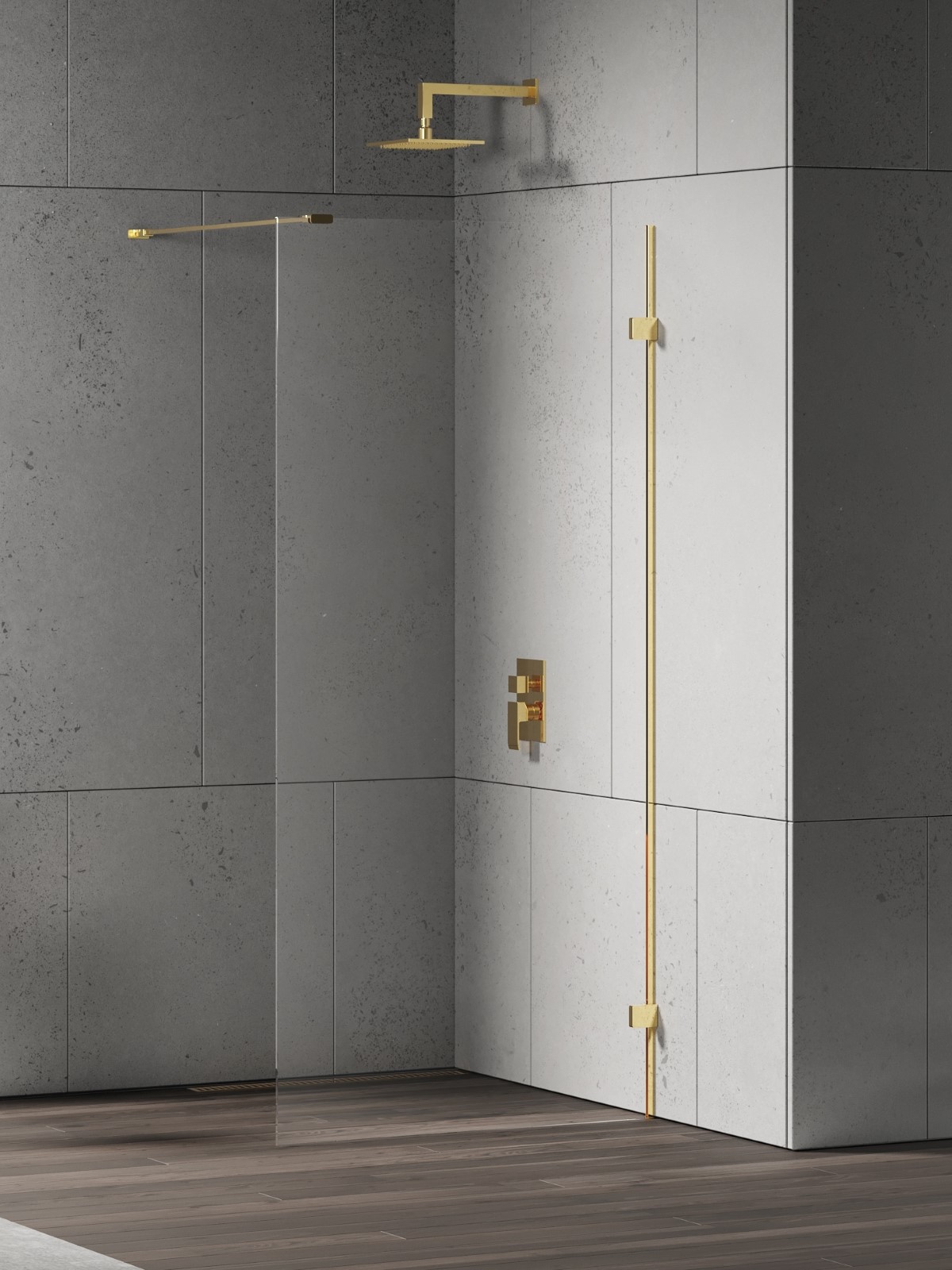 New Trendy Eventa Gold Shine Walk-In Duschwand 90 cm gold Glanz/durchsichtiges Glas EXK-4840
