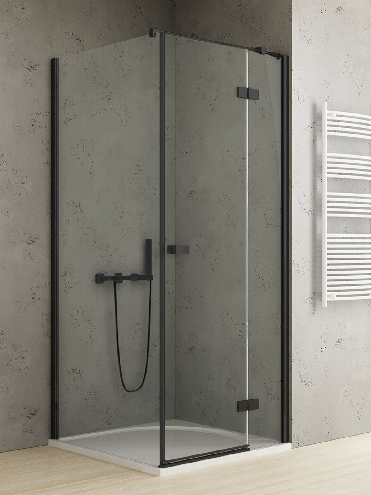 New Trendy Reflexa Black Duschkabine 90x90 cm quadratisch schwarz Matte/durchsichtiges Glas EXK-4929