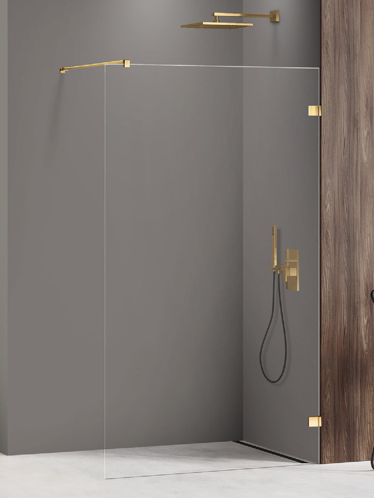 New Trendy Avexa Gold Shine begehbare duschwand 130 cm gold Glanz/durchsichtiges Glas EXK-7052