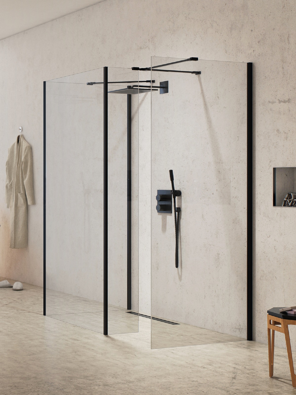 New Trendy New Modus Black Walk-In Duschwand 80 cm schwarz Matte/durchsichtiges Glas EXK-5673