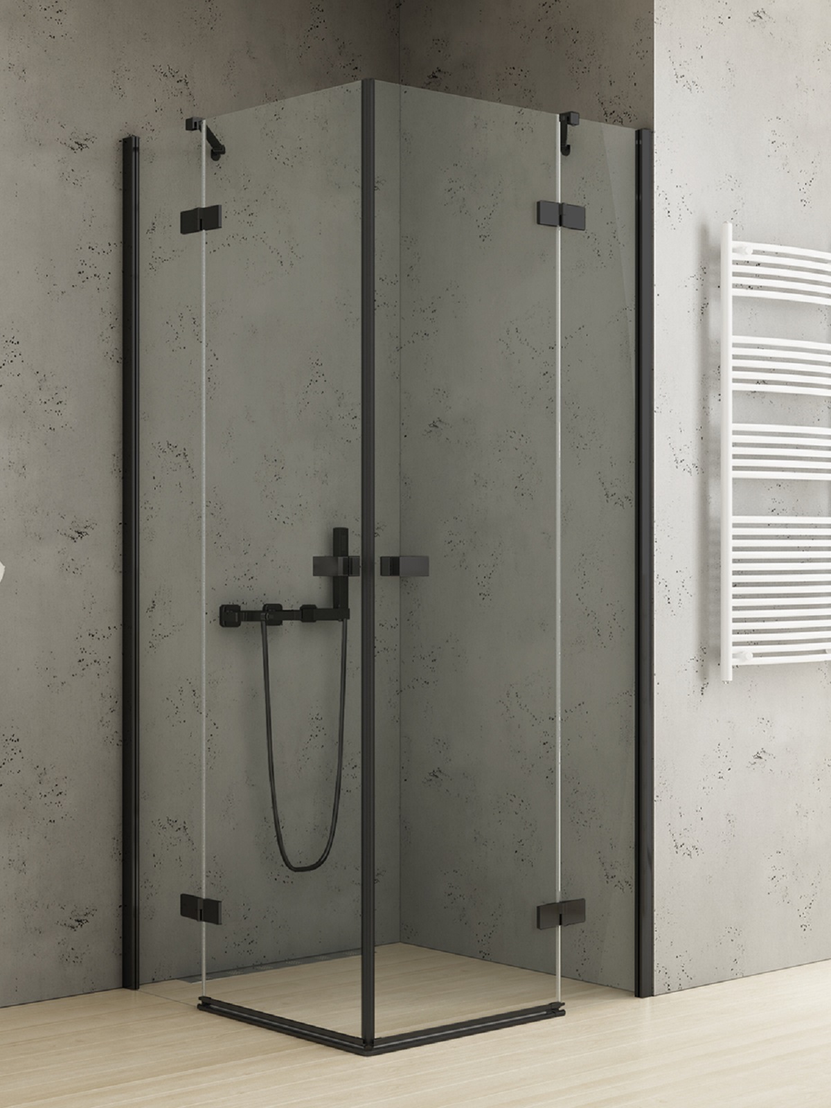 New Trendy Reflexa Black Duschkabine 90x90 cm quadratisch schwarz Matte/durchsichtiges Glas EXK-4978
