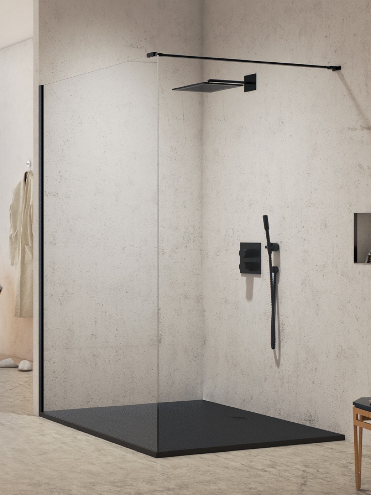 New Trendy New Modus Black begehbare duschwand 140 cm schwarz Matte/durchsichtiges Glas EXK-5542