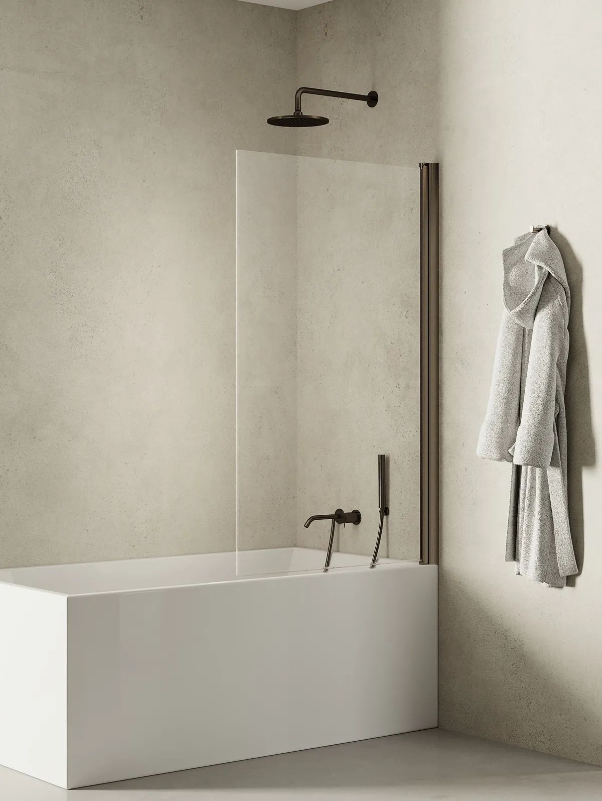 New Trendy New Soleo Gunmetal Brushed Badewannenabtrennung 70 cm einteilig gebürstet/durchsichtiges Glas P-0139