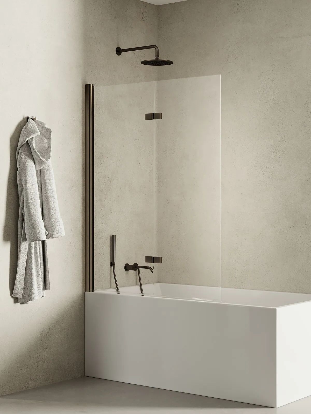 New Trendy New Soleo Gunmetal Brushed Badewannenabtrennung 100 cm zweigeteilt gebürstet/durchsichtiges Glas P-0141