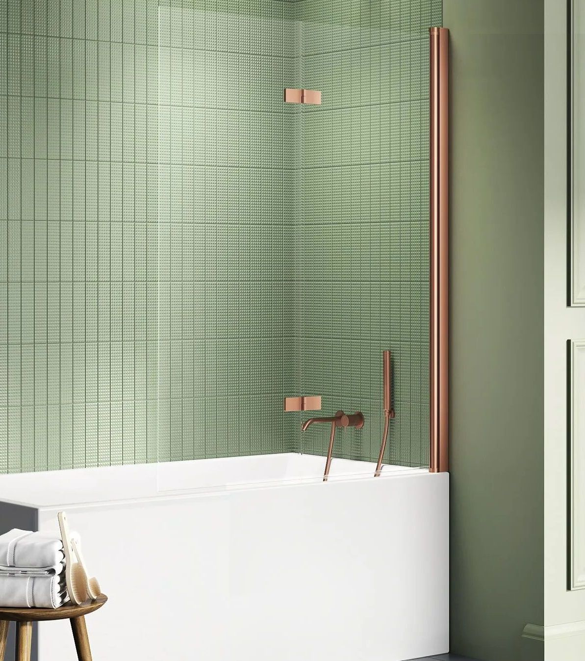 New Trendy New Soleo Copper Brushed Badewannenabtrennung 100 cm zweigeteilt kupfer gebürstet/durchsichtiges Glas P-0124