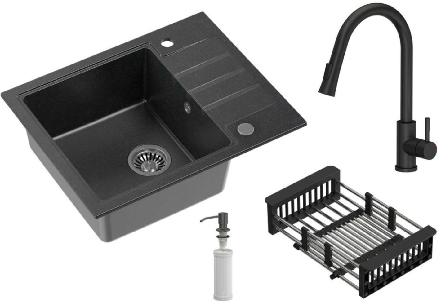 Quadron Comfort 116 waschbecken mit wasserhahn und zubehör schwarz/schwarz HCQP6250CZK_3673500BLM