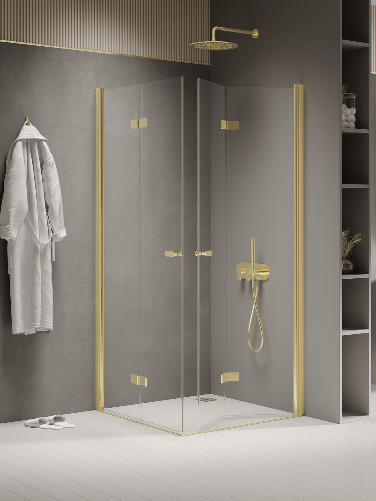 New Trendy New Soleo Light Gold Duschkabine 90x90 cm quadratisch gold Glanz/durchsichtiges Glas K-1953