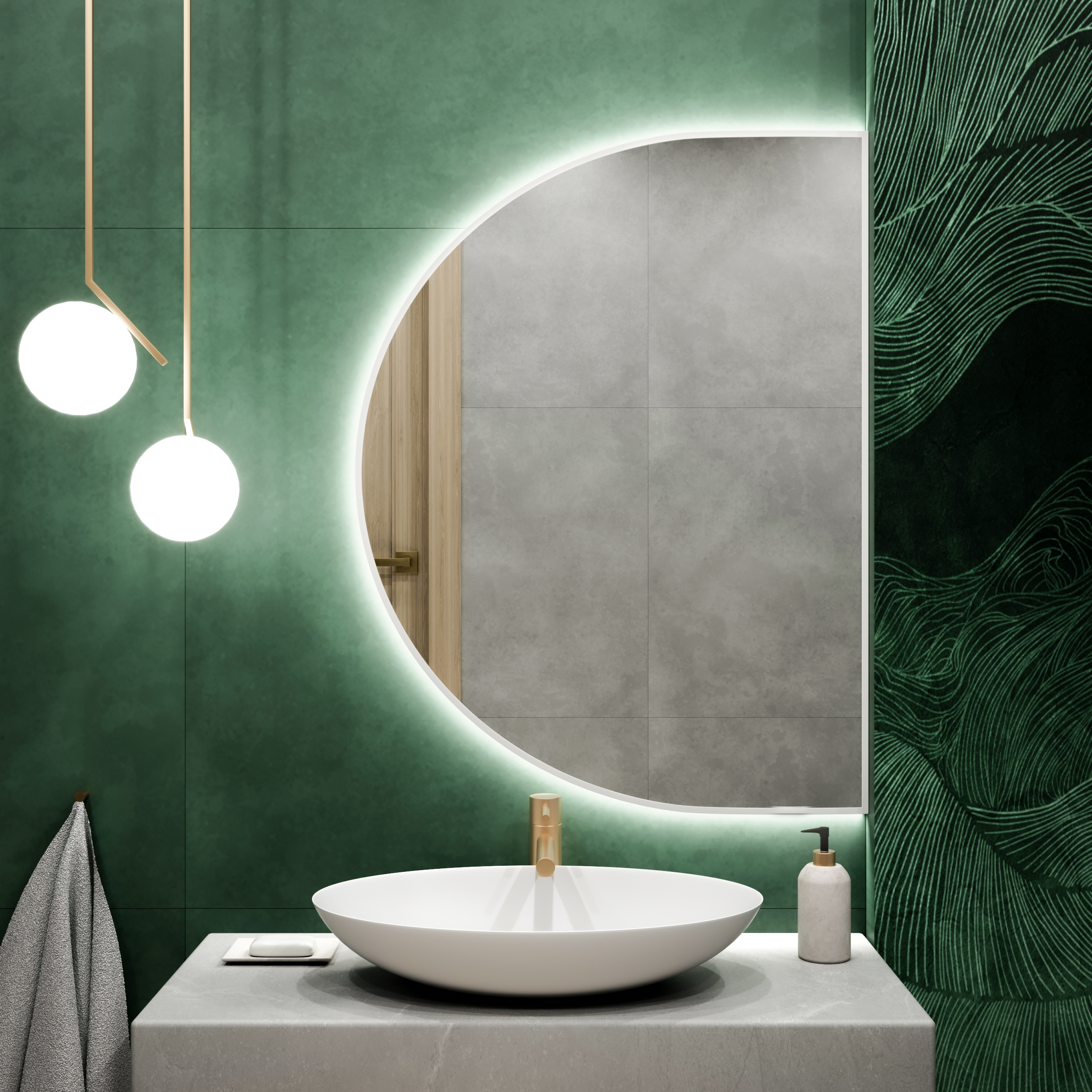 Baltica Design Tiny Border Semi Round Spiegel 110x65 cm mit Beleuchtung weiß 5904107926933