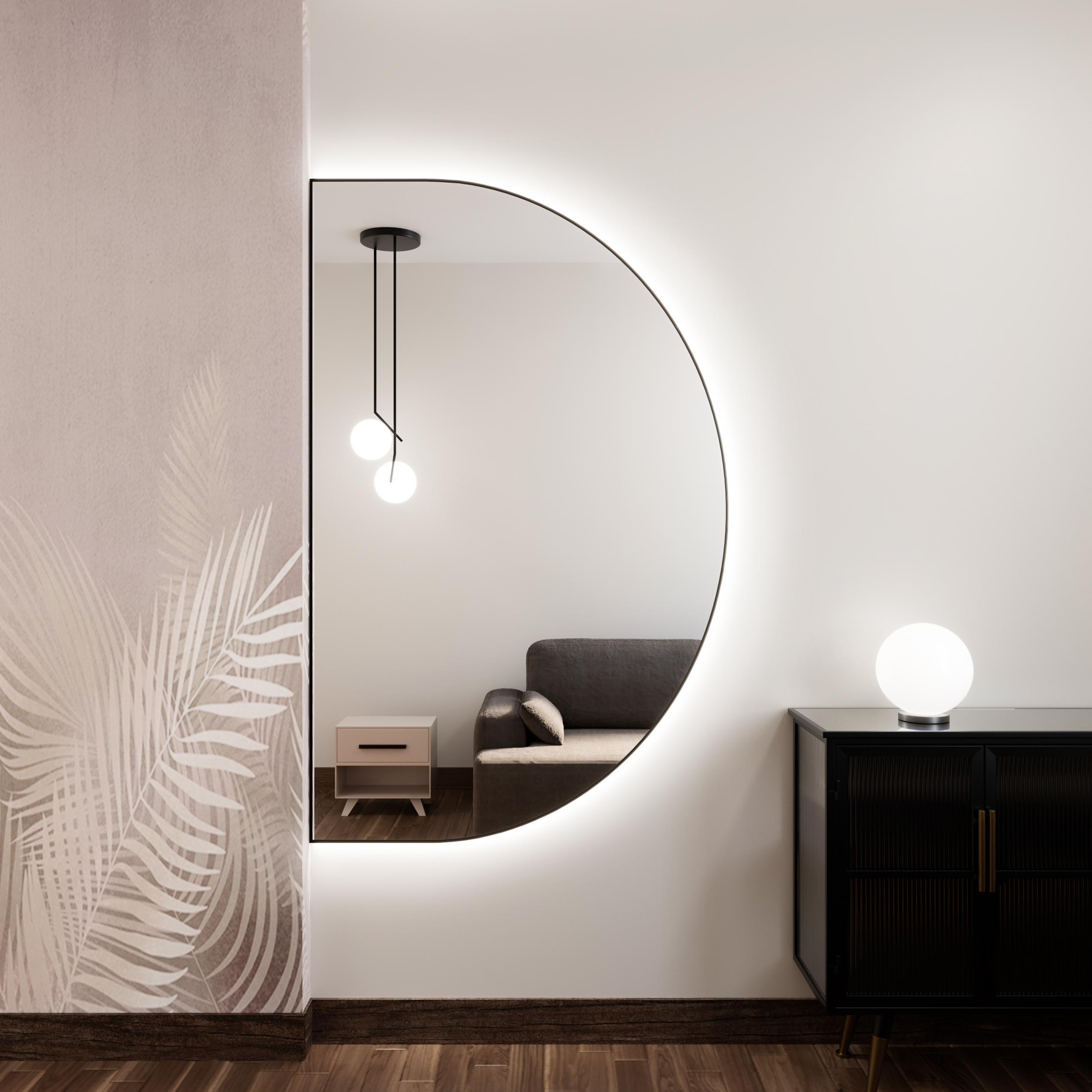 Baltica Design Tiny Border Semi Round Spiegel 120x80 cm mit Beleuchtung schwarz 5904107927213