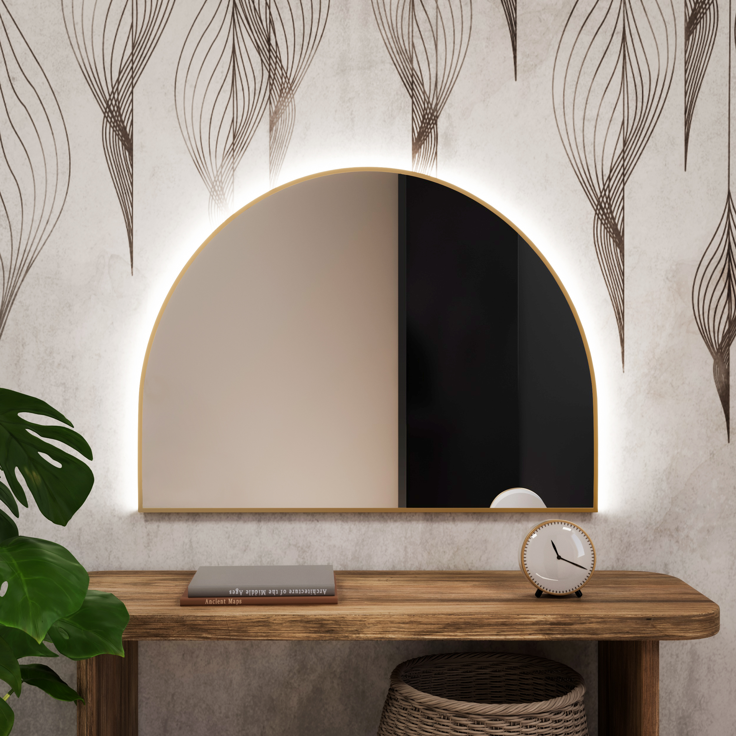 Baltica Design Tiny Border Semi Round Spiegel 140x70 cm mit Beleuchtung gold 5904107925967