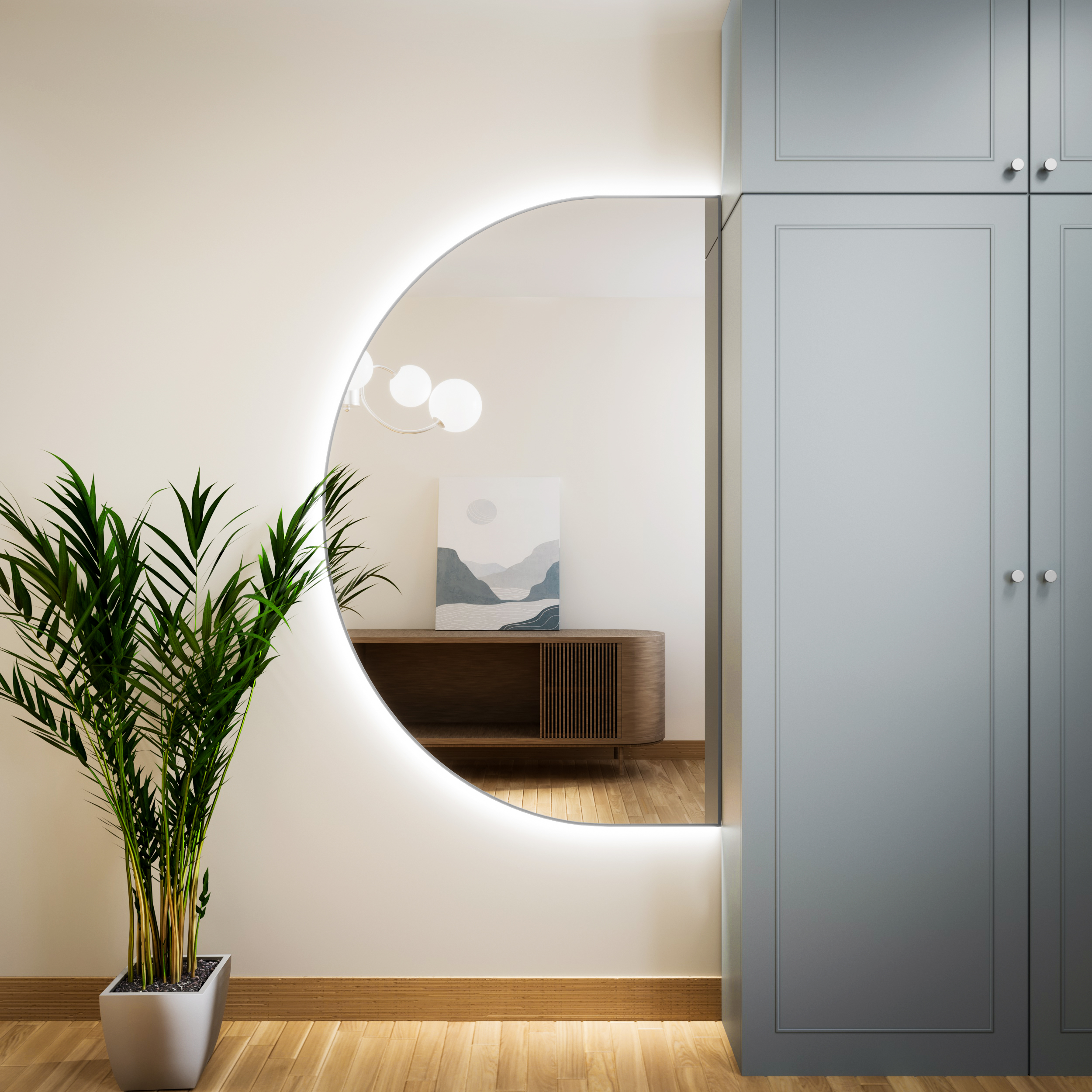 Baltica Design Tiny Border Semi Round Spiegel 140x70 cm mit Beleuchtung silber 5904107927497