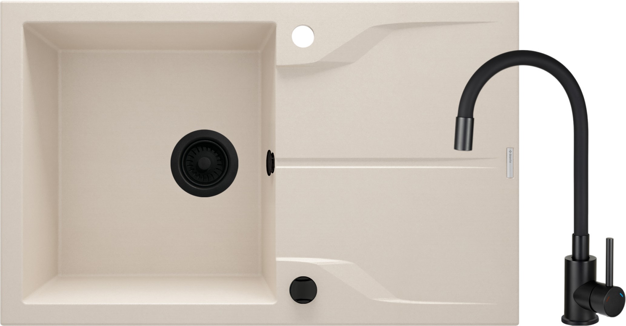 Deante Andante Waschbecken mit Wasserhahn beige/schwarz ZQNN5113