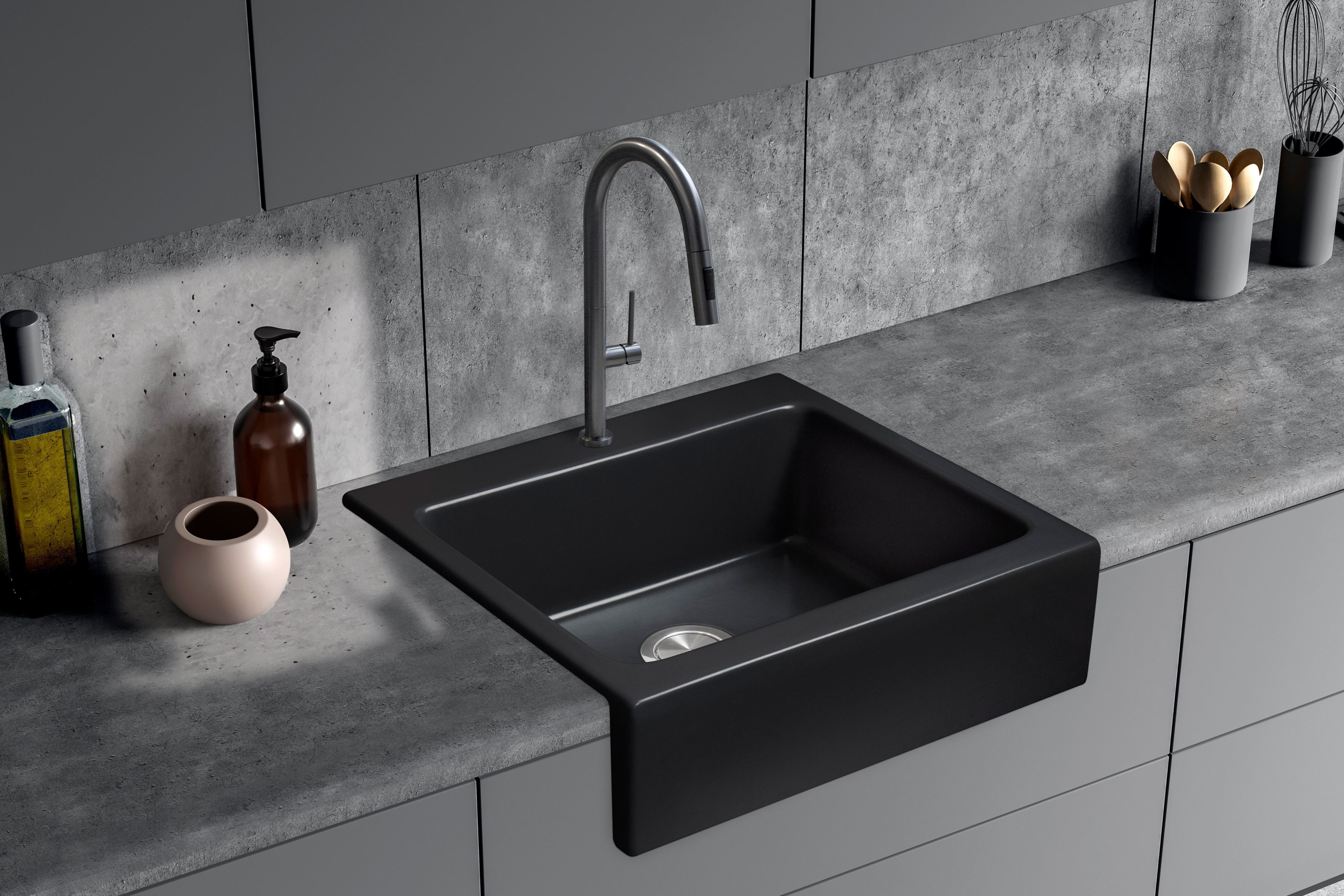 Berg Nova Keramikspüle 66x62 cm schwarz BRN19C104
